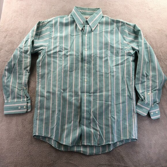 Arrow Dover Men Dress Shirt Size 15.5 Neck Green Pinstriped Button Down Workwear - Picture 7 of 8